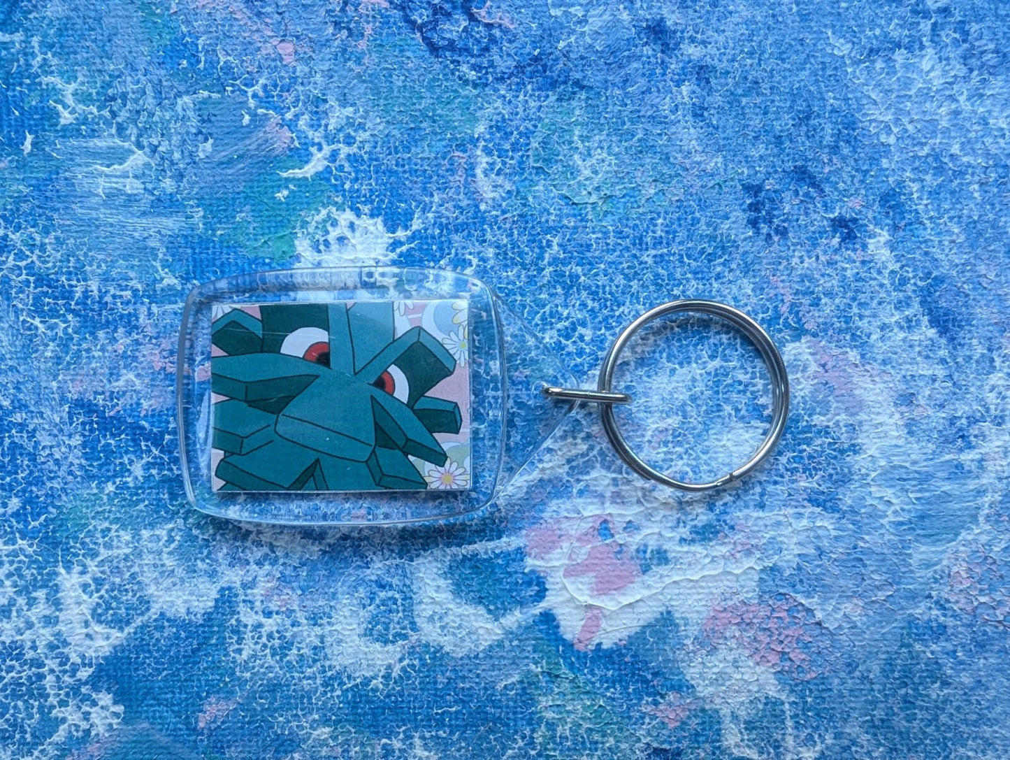 Hand-Crafted Pineco Keyring - Made From Recycled Pokemon Card