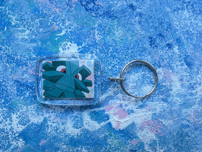 Hand-Crafted Pineco Keyring - Made From Recycled Pokemon Card