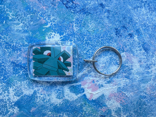 Hand-Crafted Pineco Keyring - Made From Recycled Pokemon Card