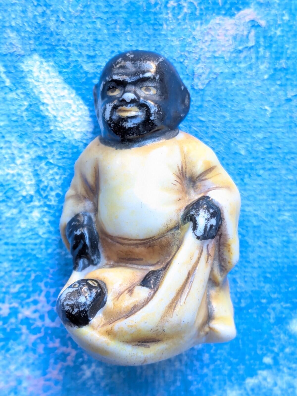 Vintage Japanese Netsuke Hotei Miniature Figurine - God of Good Fortune - 4916