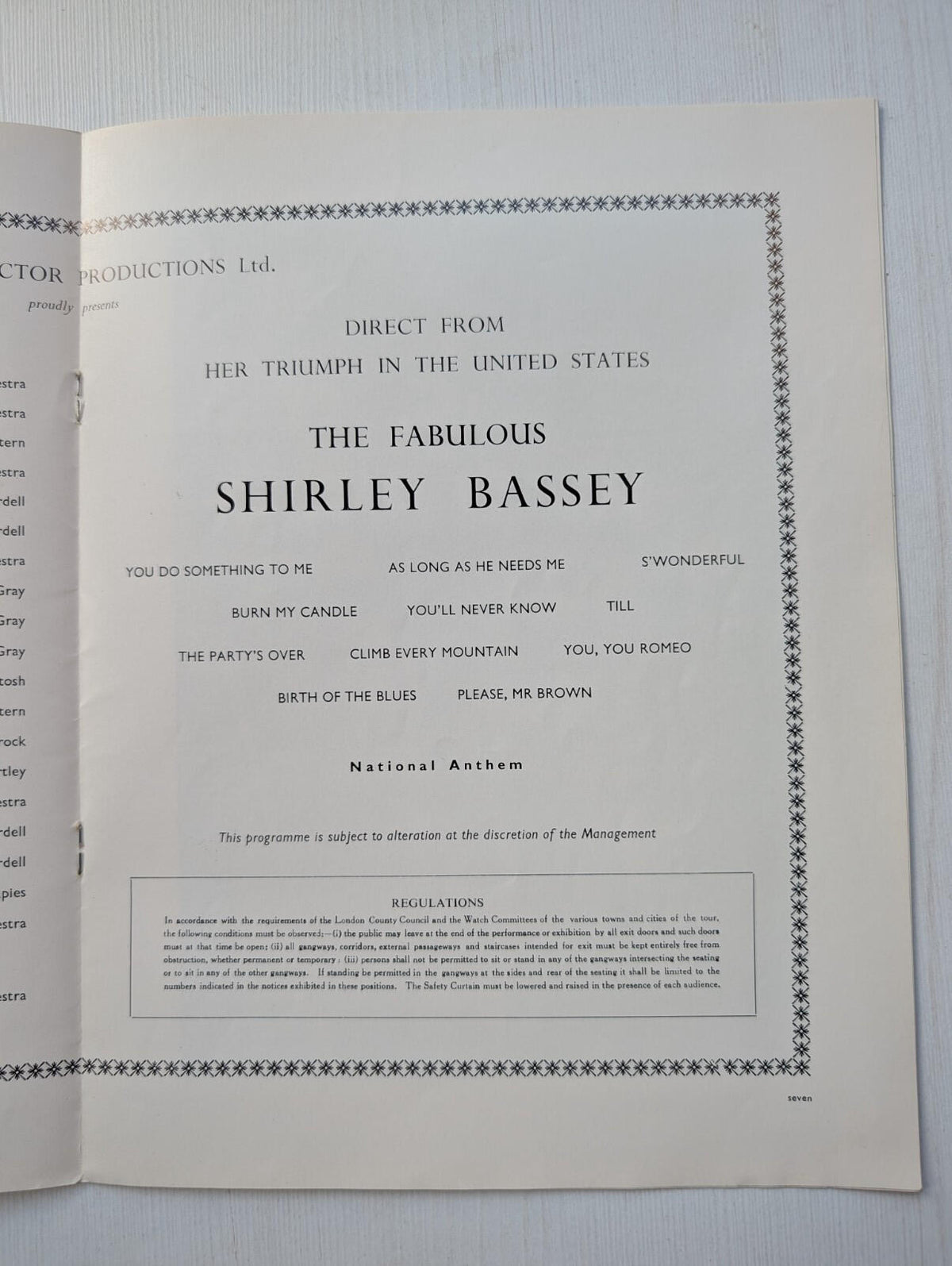 William Victor Productions Ltd Shirley Bassey/Ken Mackintosh Orchestra Brochure