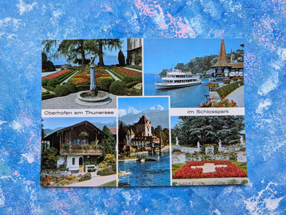 Vintage Swiss Postcard - Oberhofen am Thunersee im Schlosspark