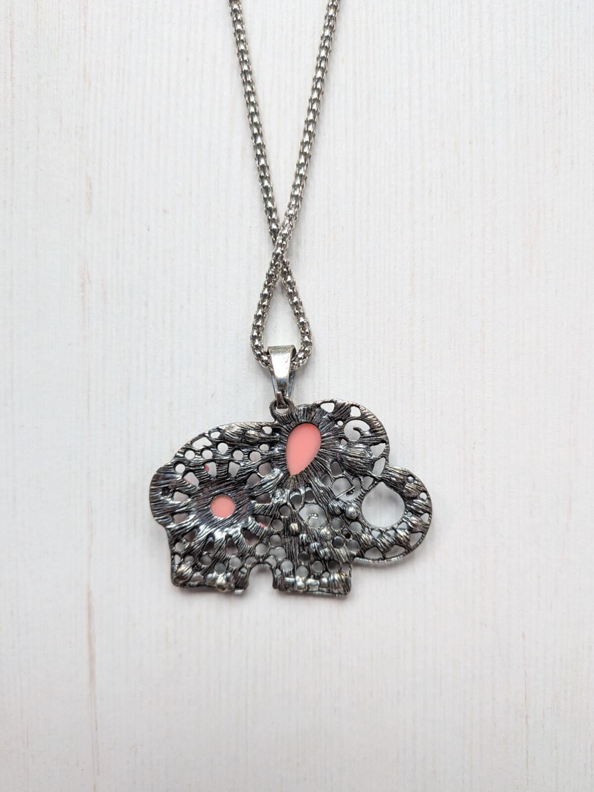 Boho/Hippie-Style Metal Mesh Necklace with Multi-Coloured Elephant Pendant
