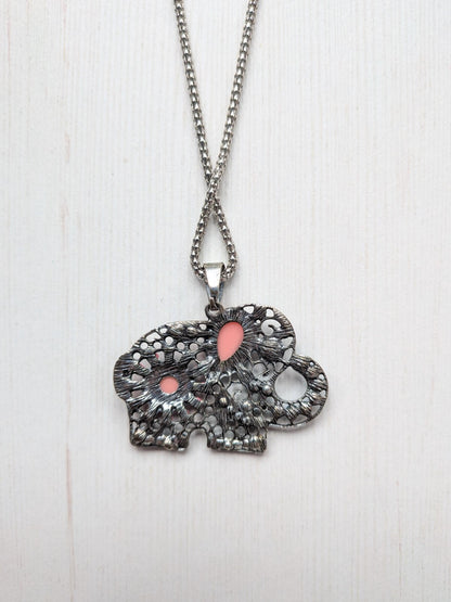 Boho/Hippie-Style Metal Mesh Necklace with Multi-Coloured Elephant Pendant