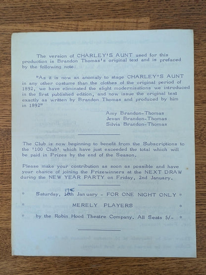 Nottingham Theatre Club - Charley's Aunt Programme