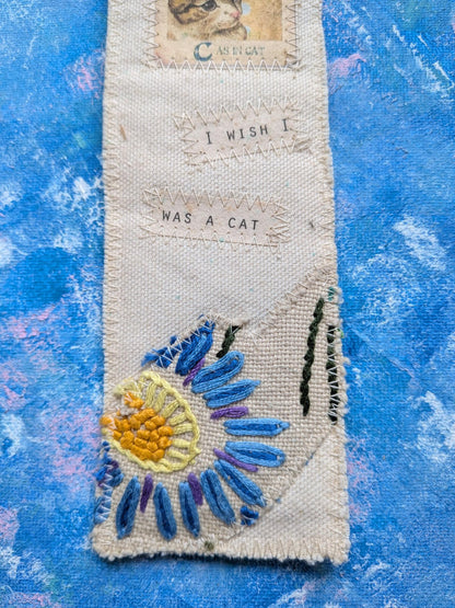 Vintage Fabric/Cloth Cat Bookmark - 1950's/60's Approx