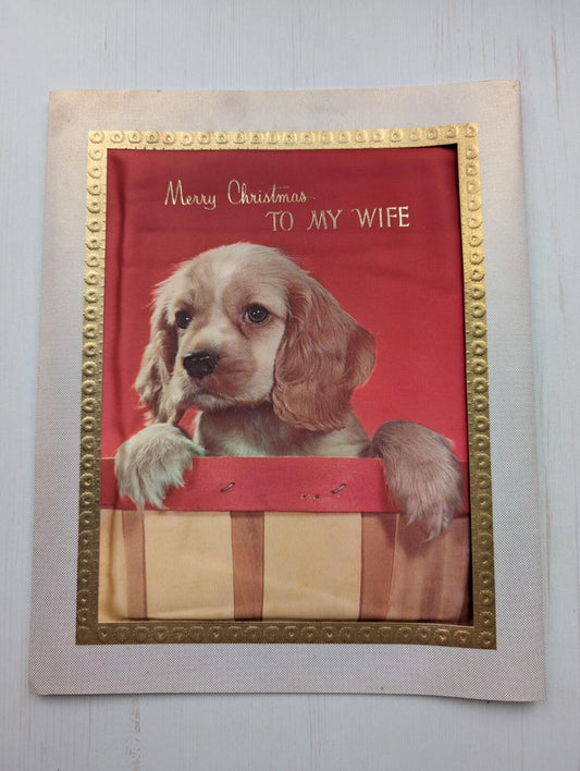 Vintage Large Padded Kitsch Dog Card "Merry Christmas To My Wife" - 1980s Approx