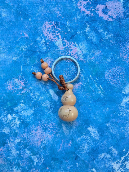 Wooden Chinese Zodiac Pig Feng Shui Charm Keyring