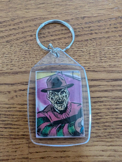 Freddy Krueger Nightmare On Elm Street Keyring, Made From Recycled Vintage Comic