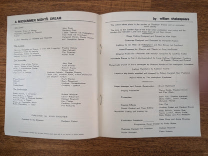 A Midsummer Nights Dream Nottingham Theatre Club - 1970 Programme