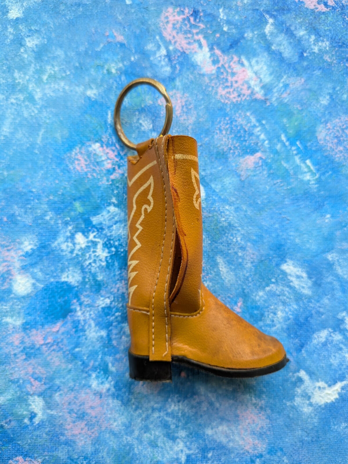 Vintage Retro-Style Cowboy Boot Leather Look Novelty Keyring