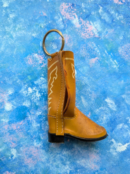 Vintage Retro-Style Cowboy Boot Leather Look Novelty Keyring