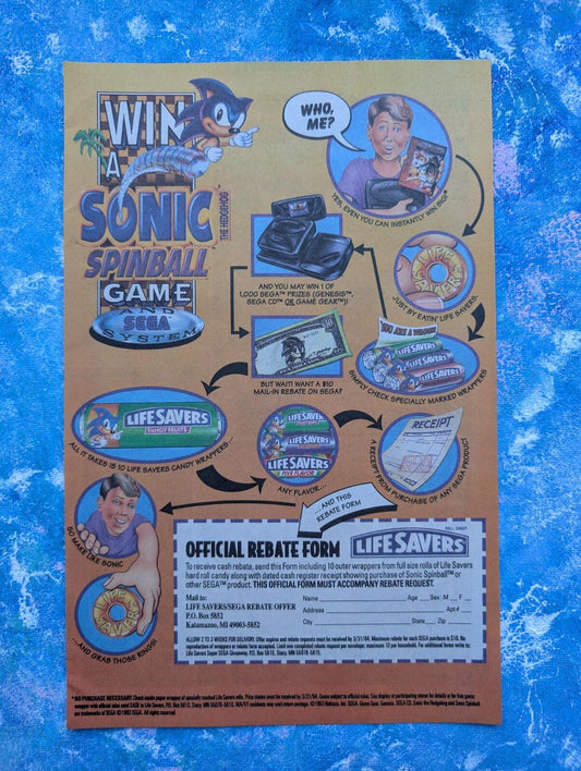 Vintage Sega/Lifesavers Candy Sonic The Hedgehog 1993 Promo Advert - See Details