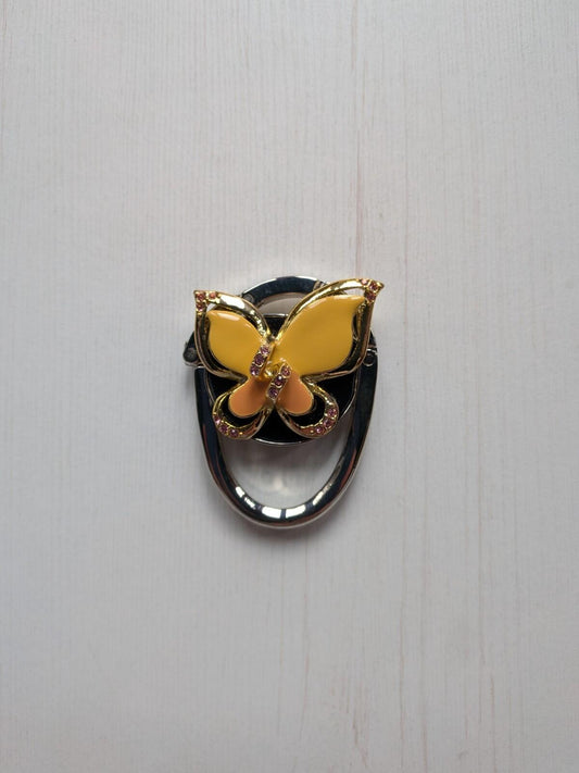 Yellow/Gold Coloured Butterfly Enamel Portable Folding Purse/Handbag Hook