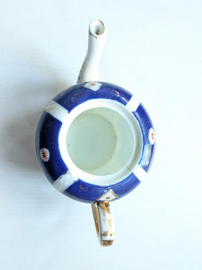 Vintage Blue/White/Gold Ceramic Tea Pot + x2 Teacups - Sandland