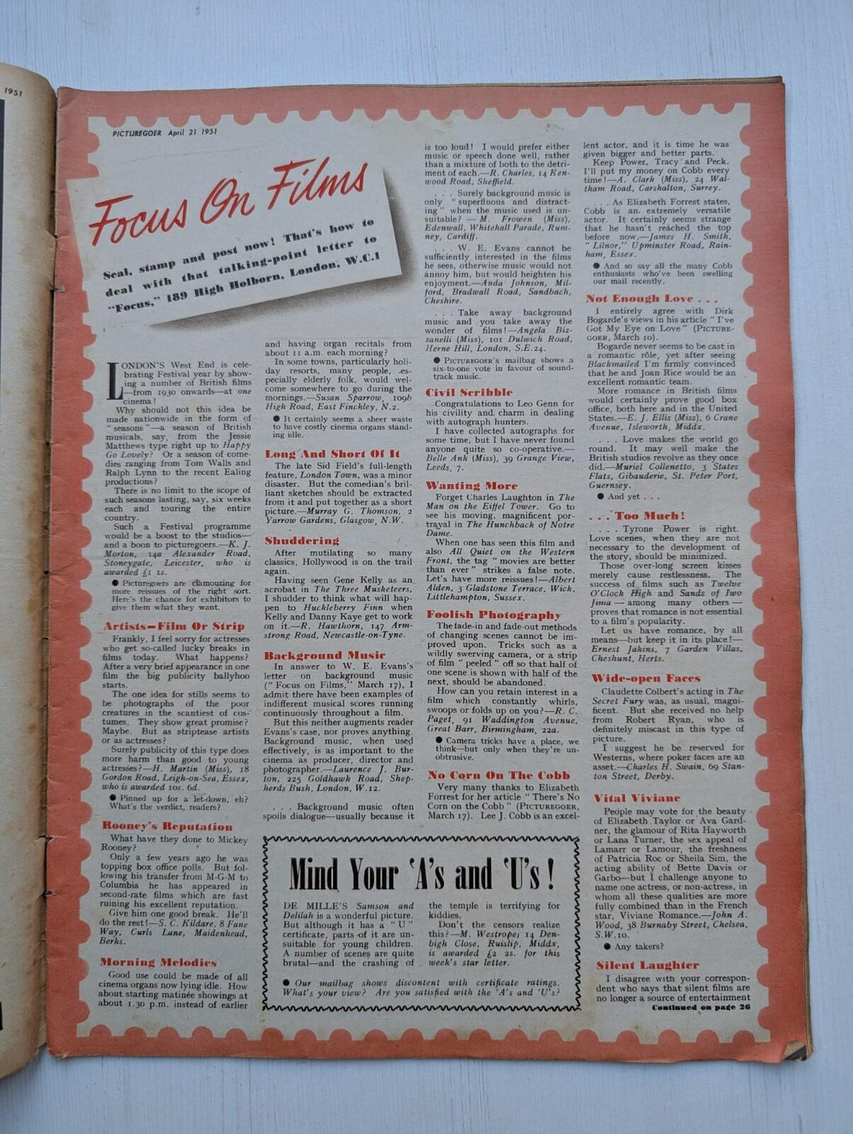 Picturegoer: The National Film Weekly April 21, 1951 - Peggy Dow Cover