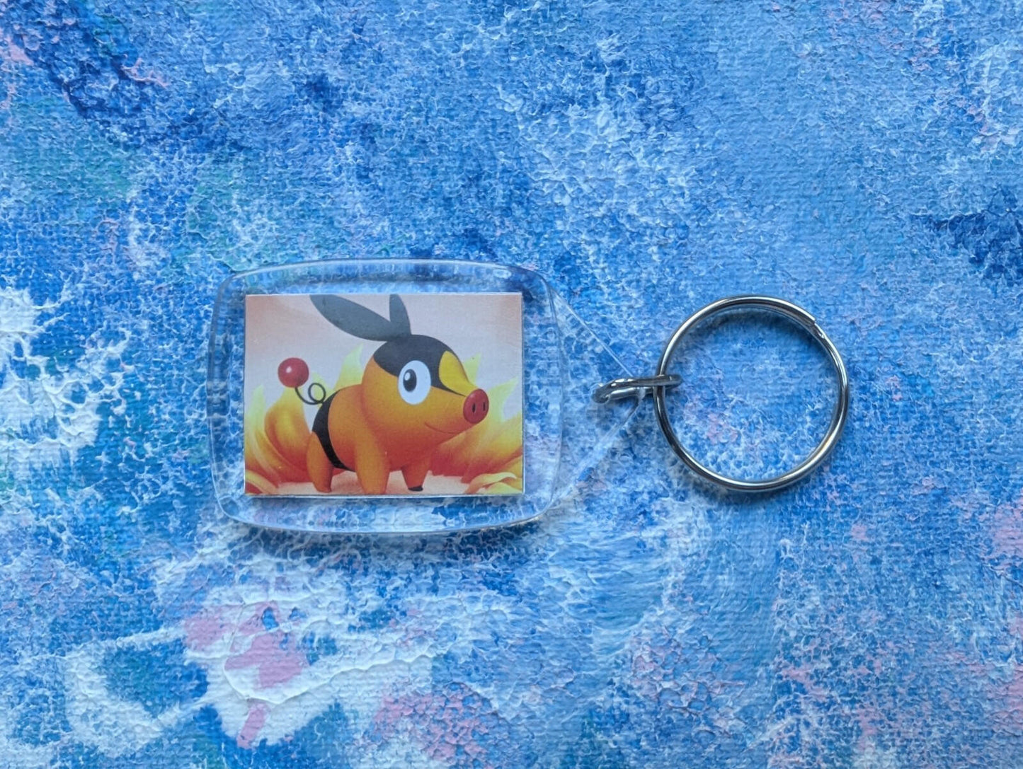 Hand-Crafted Tepig Keyring - Made From Recycled Pokemon Cards
