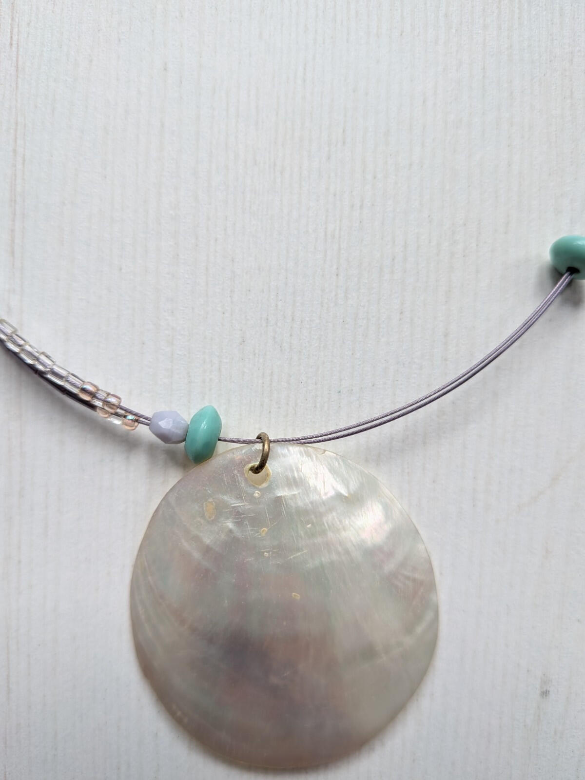 Summer/Beach Style Delicate Lilac/Clear Beaded Necklace with Shell Pendant