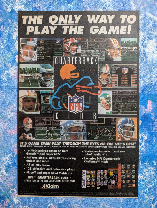 NFL Quarterback Club 1993 Acclaim Video Game Advertisement - See Details