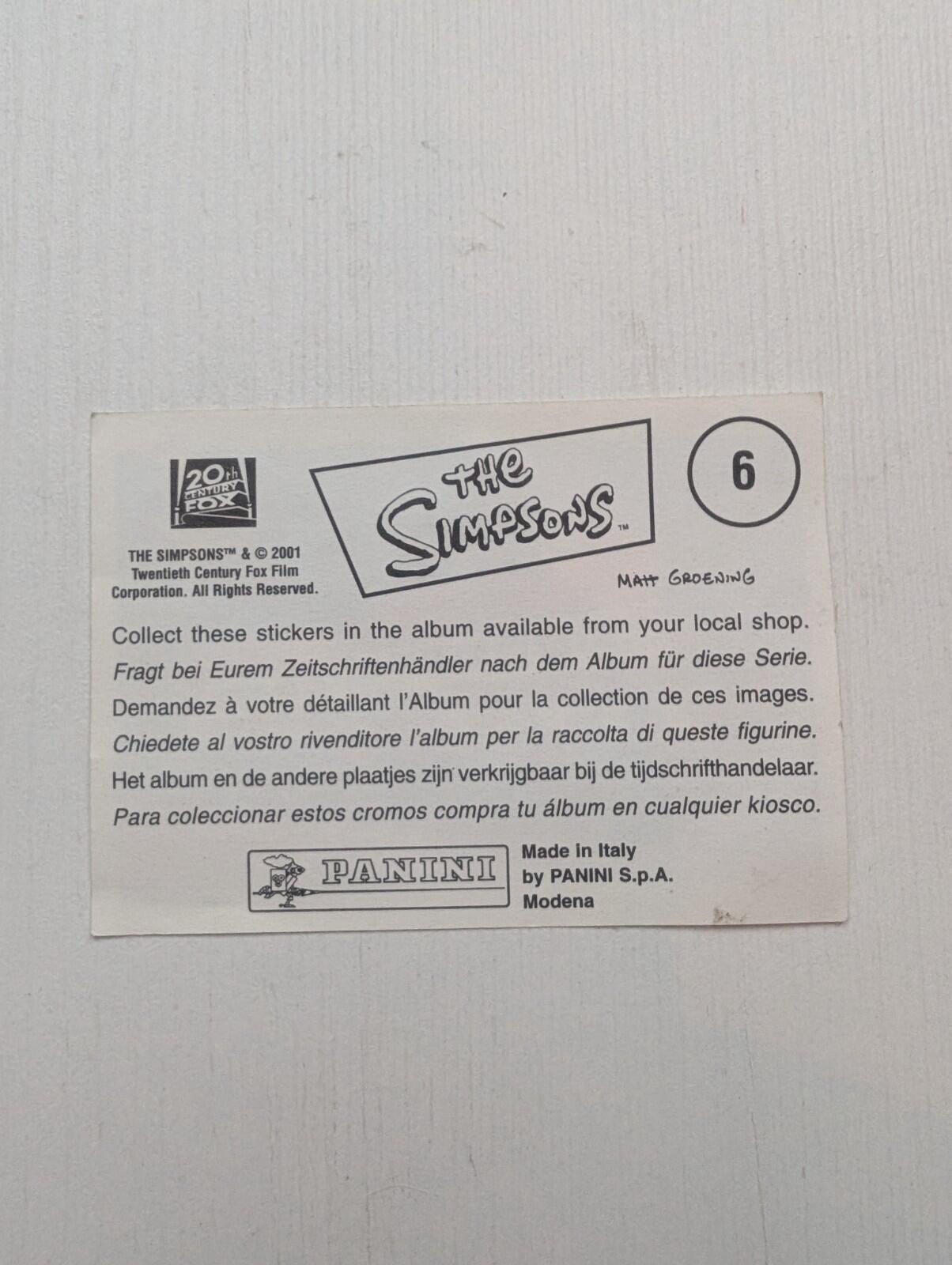 The Simpsons Panini Sticker #6 - Springfield Retirement Castle - 2001