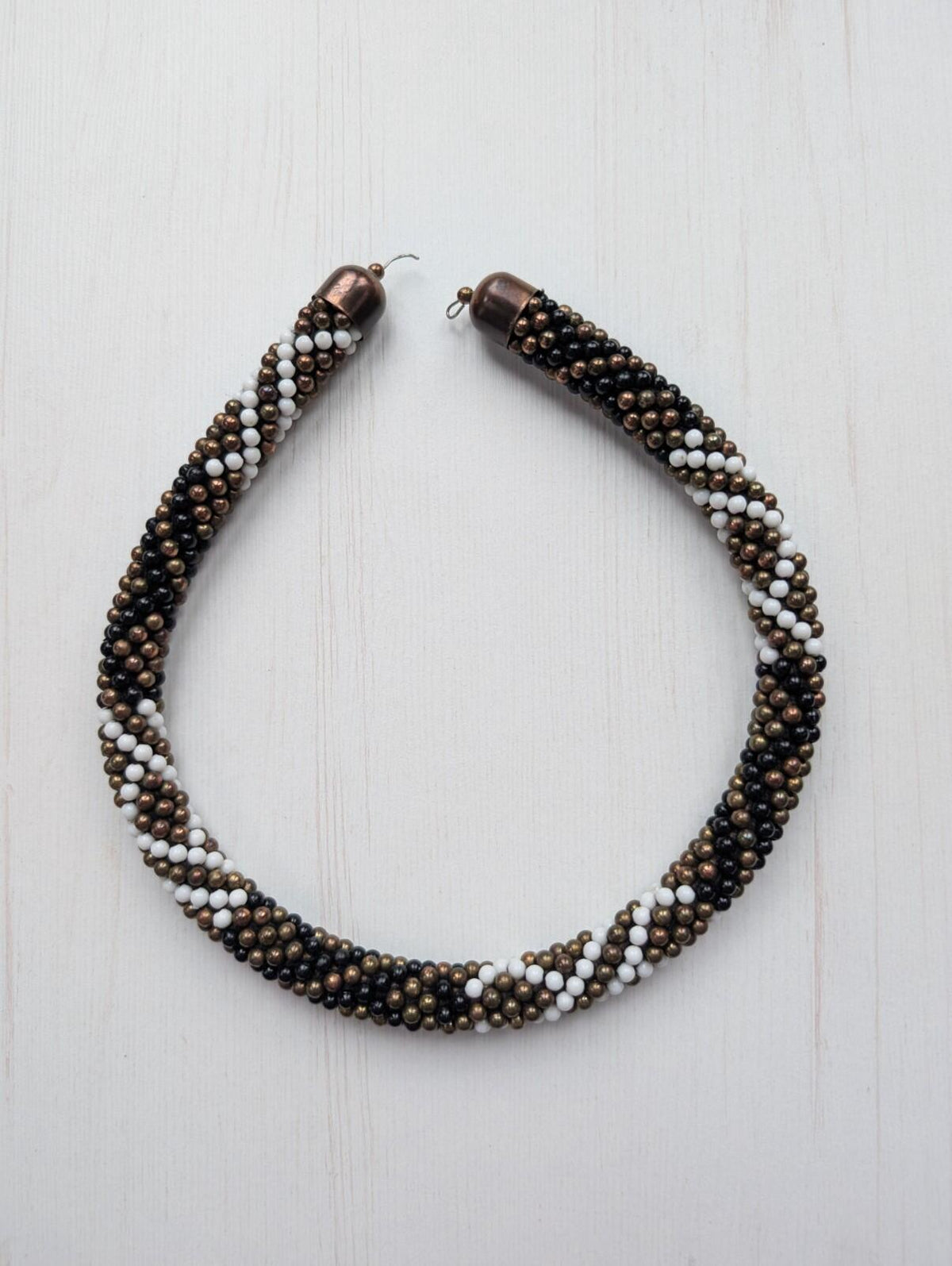 Black/Brown/White Chunky Beaded Beach/Summer-Style Necklace