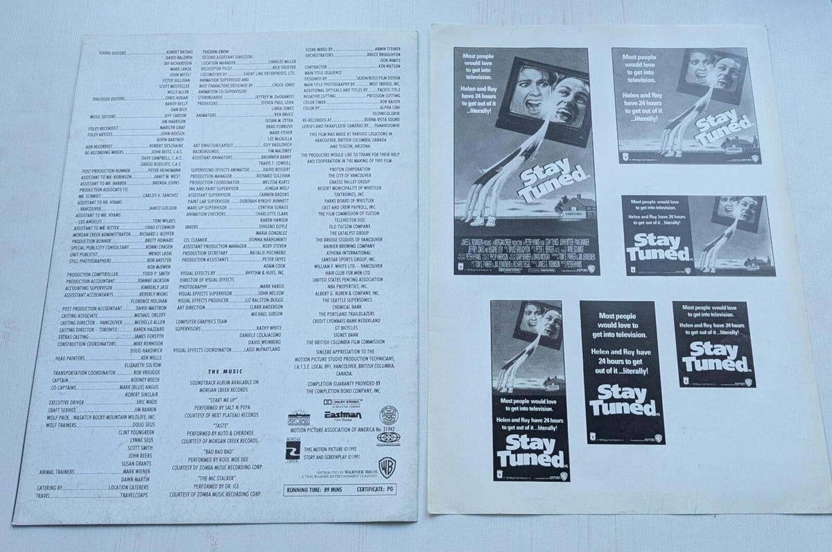 Stay Tuned - 1992 Movie Press Kit Cast List and Advertisement Sheet