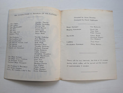 Six Characters In Search of An Author Programme - 1970 - Nottingham Theatre Club