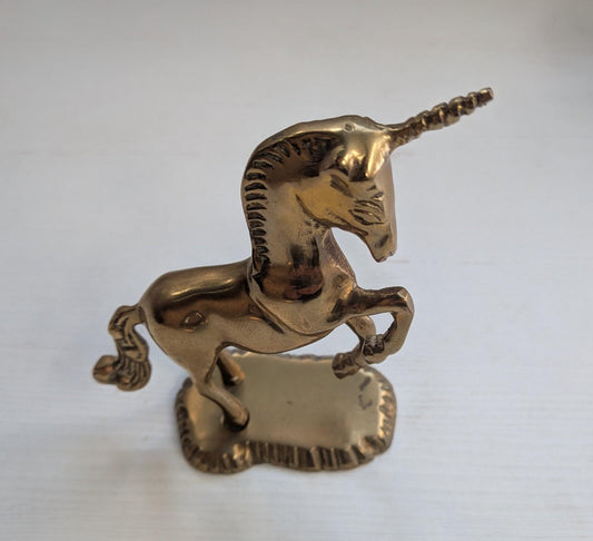 Vintage Solid Brass Unicorn Figurine on Stand - Unmarked