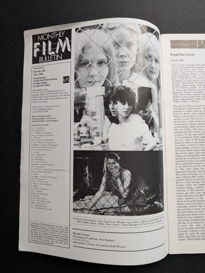 Monthly Film Bulletin Vol. 53 No. 630 July 1986 - Kim Basinger Cover