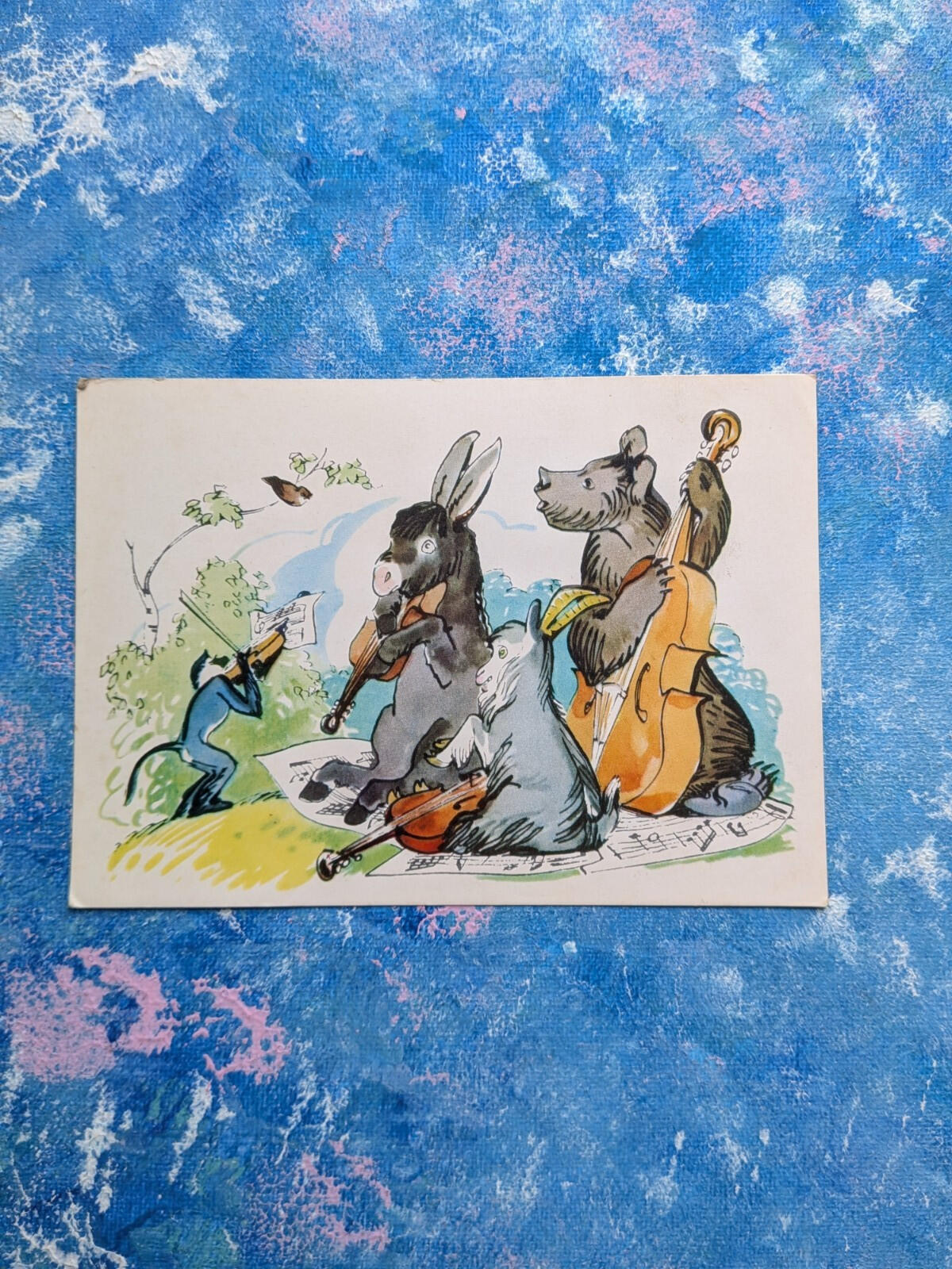 Vintage Russian Postcard - Ivan Krylov "The Quartet" Illustration - 1967