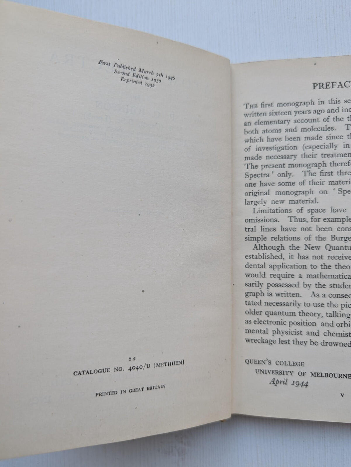 Atomic Spectra by R.C. Johnson - 1952 - Methuen & Co. Ltd