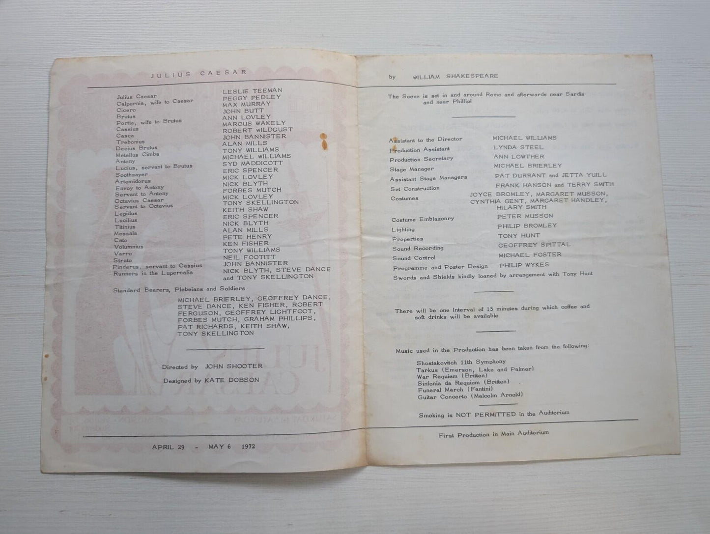 Shakespeare's Julius Caesar Programme - Nottingham Theatre Club 1972