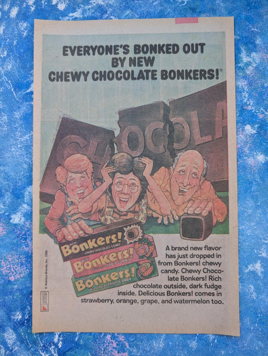 Vintage Bonkers! Chewy Chocolate Candy 1986 Nabisco Advertisement - See Details
