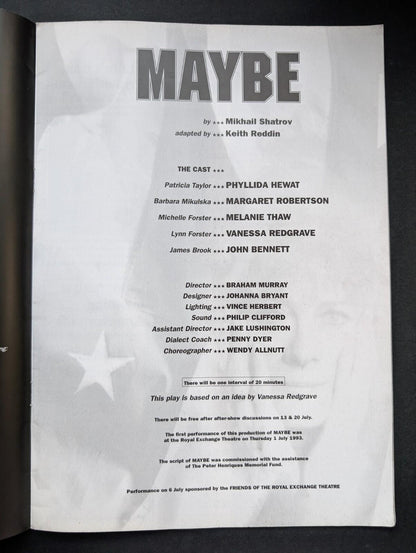 Maybe - Starring Vanessa Redgrave, Royal Exchange Theatre Company Programme 1993