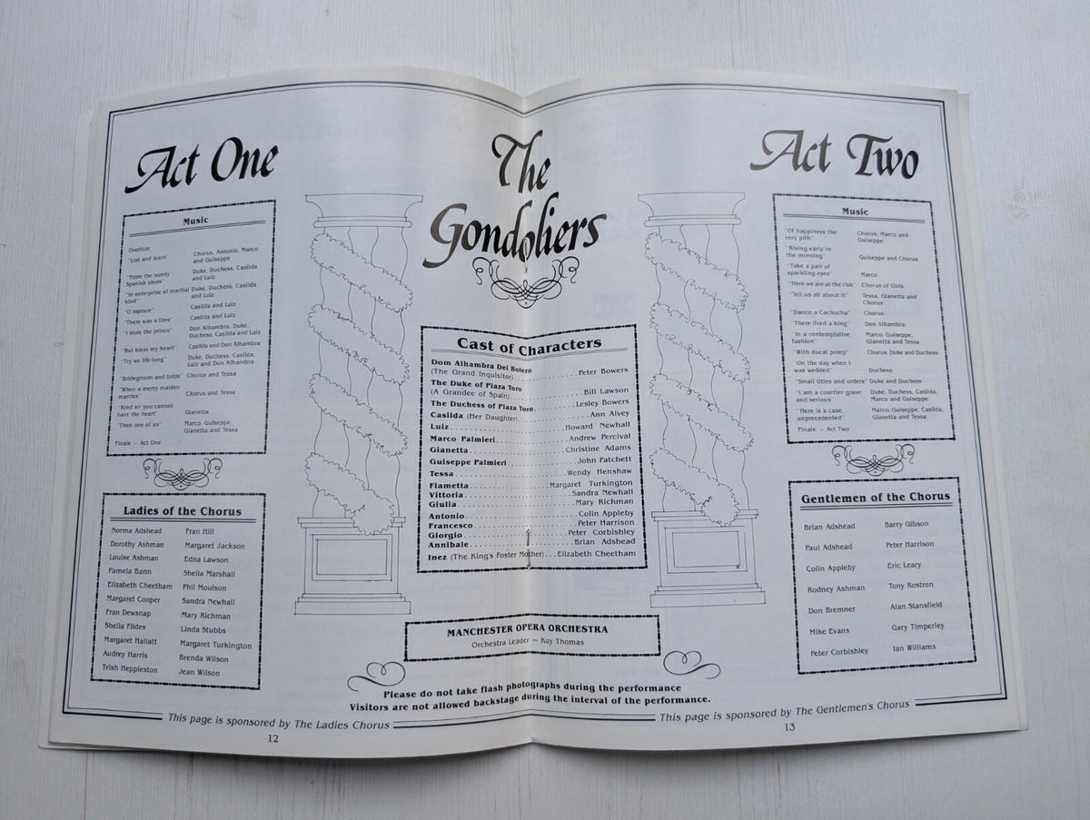 The Gondoliers South Manchester Amateur Operatic Society Programme - May 1989