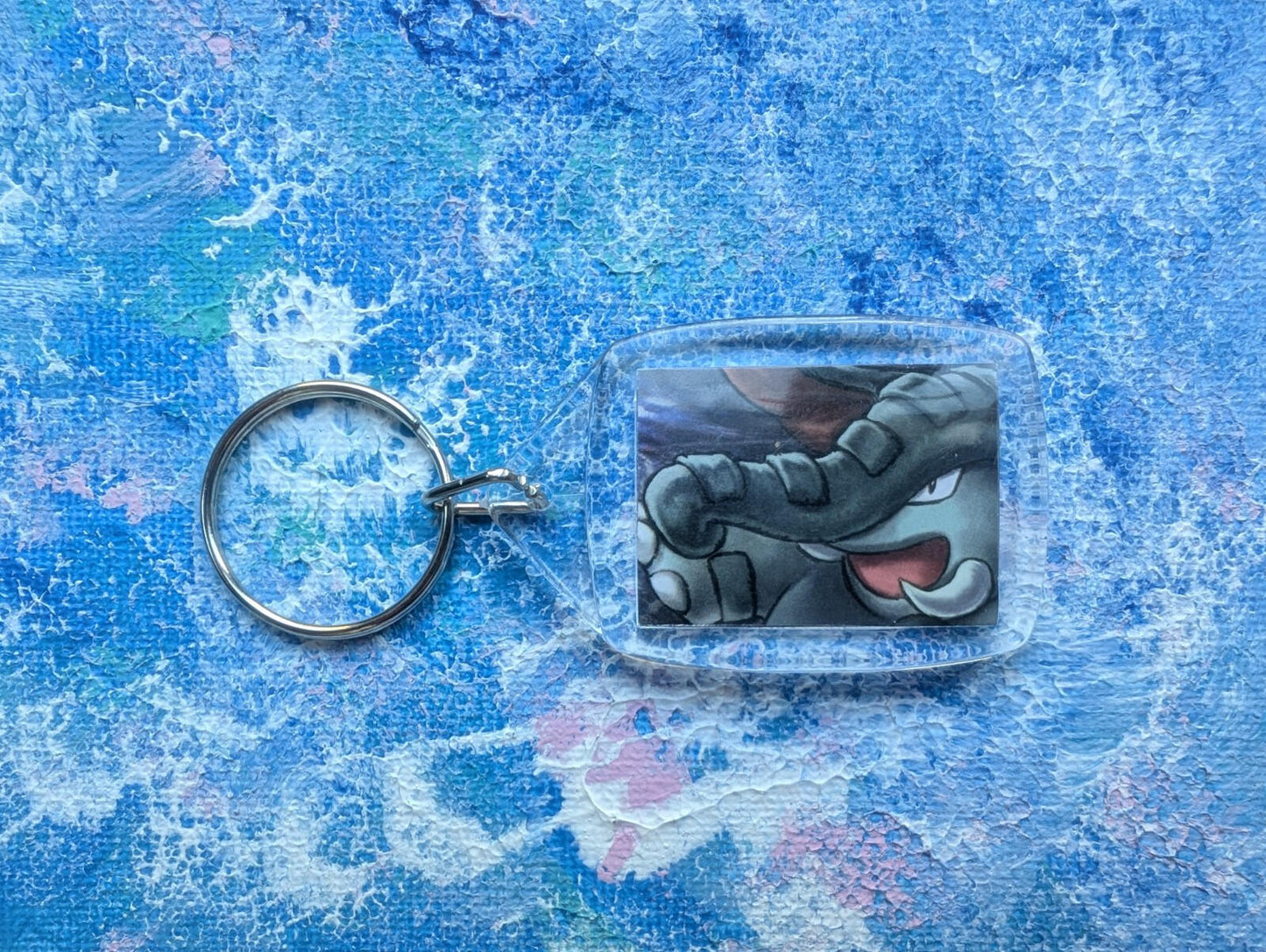 Hand-Crafted Donphan Keyring - Made From Recycled Pokemon Cards