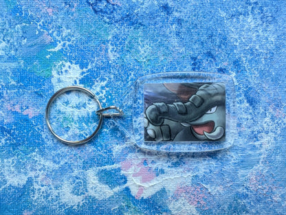 Hand-Crafted Donphan Keyring - Made From Recycled Pokemon Cards