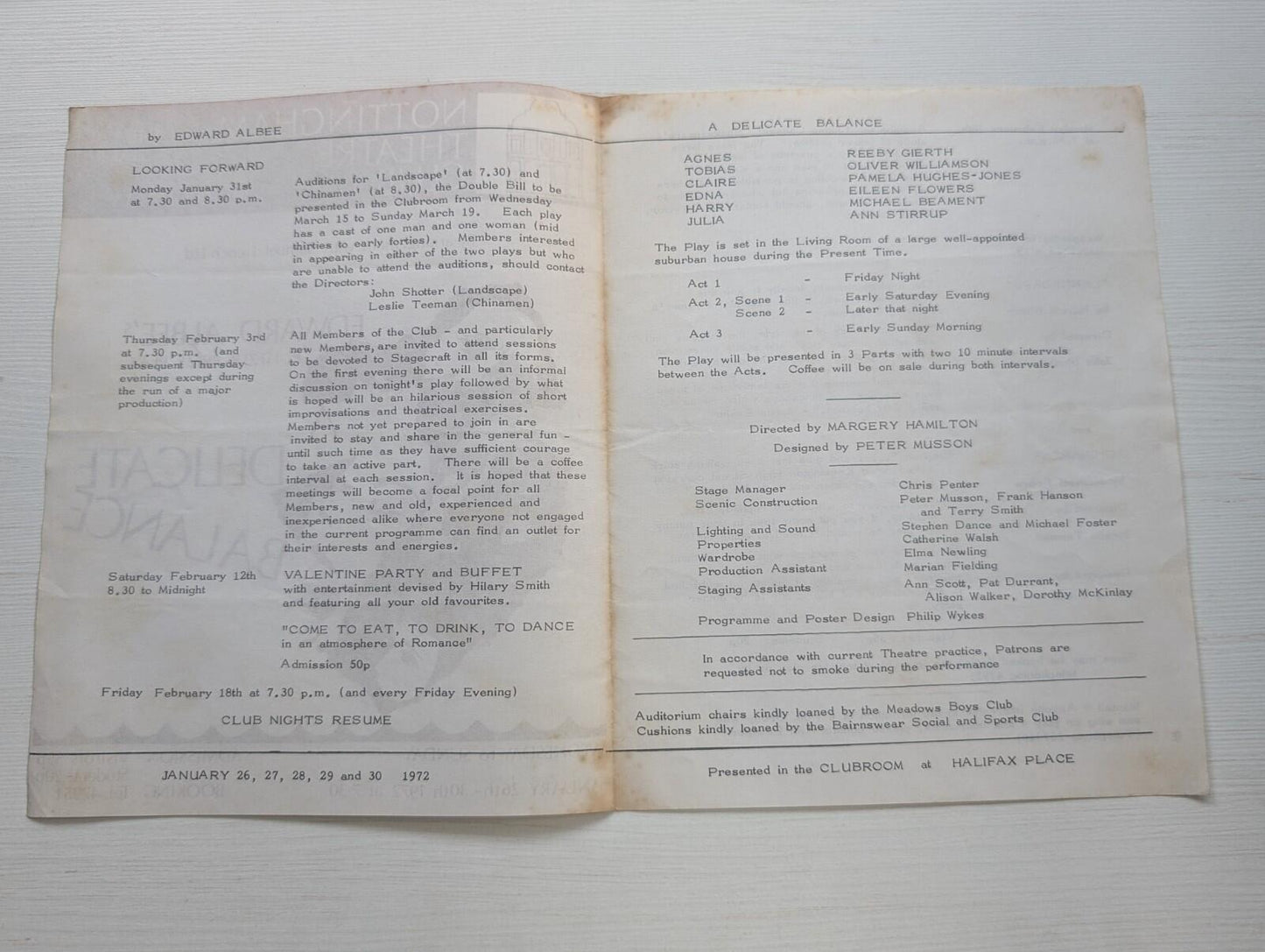 A Delicate Balance Nottingham Theatre Club Programme - 1972