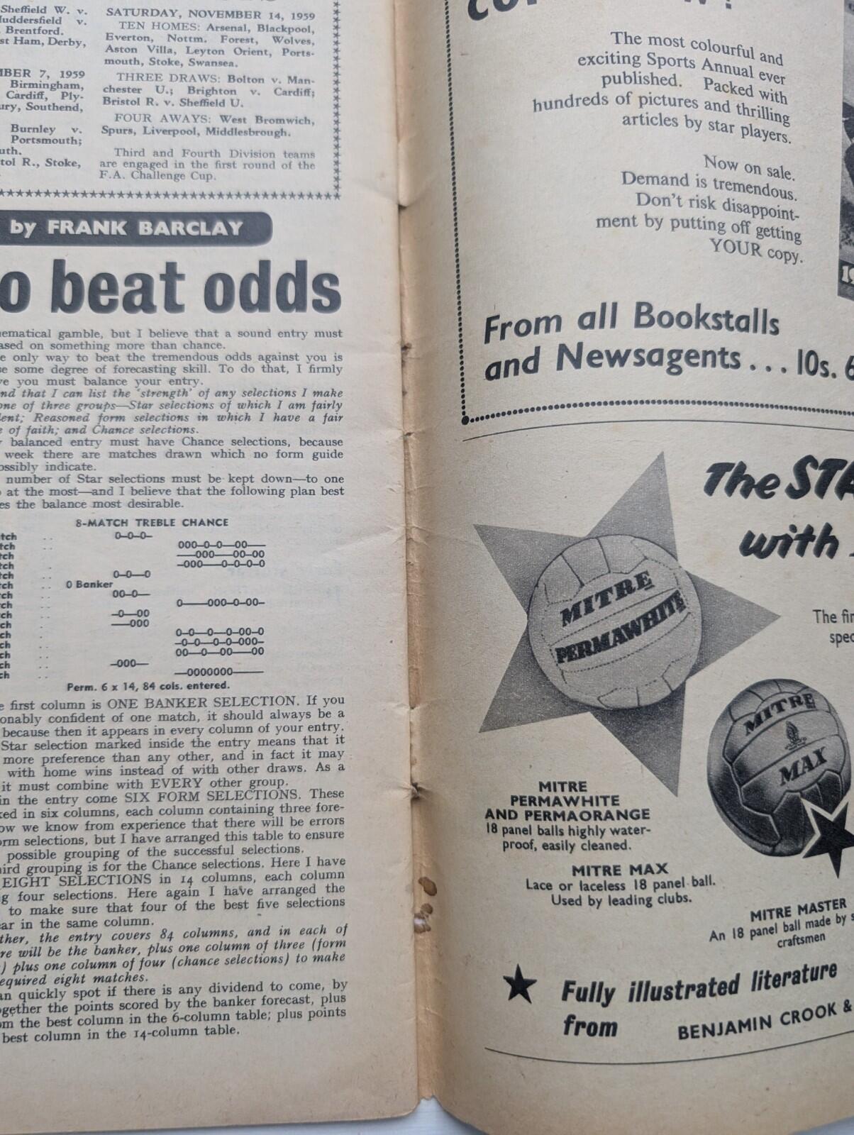 Charles Buchan's Football Monthly November 1959 - Len White Newcastle UTD Cover