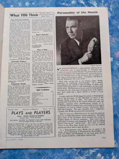 Plays and Players November 1958 - Shadow of Heroes Cover