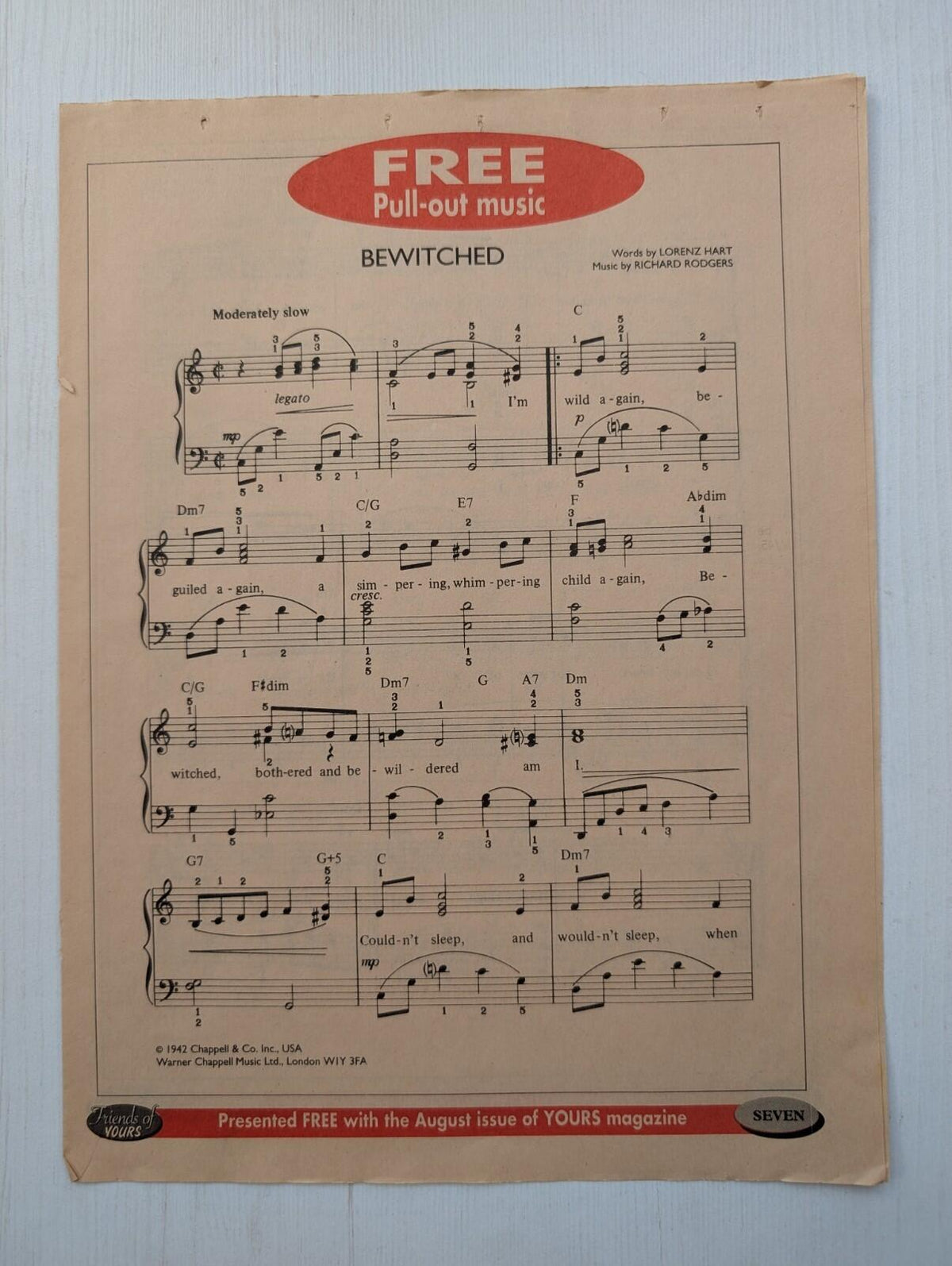 Vintage Yours Magazine "Bewitched" Free Pull-Out Music Sheet