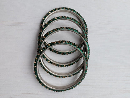 Set of 4 Green/Gold Sparkly Bangles - Costume Jewellery