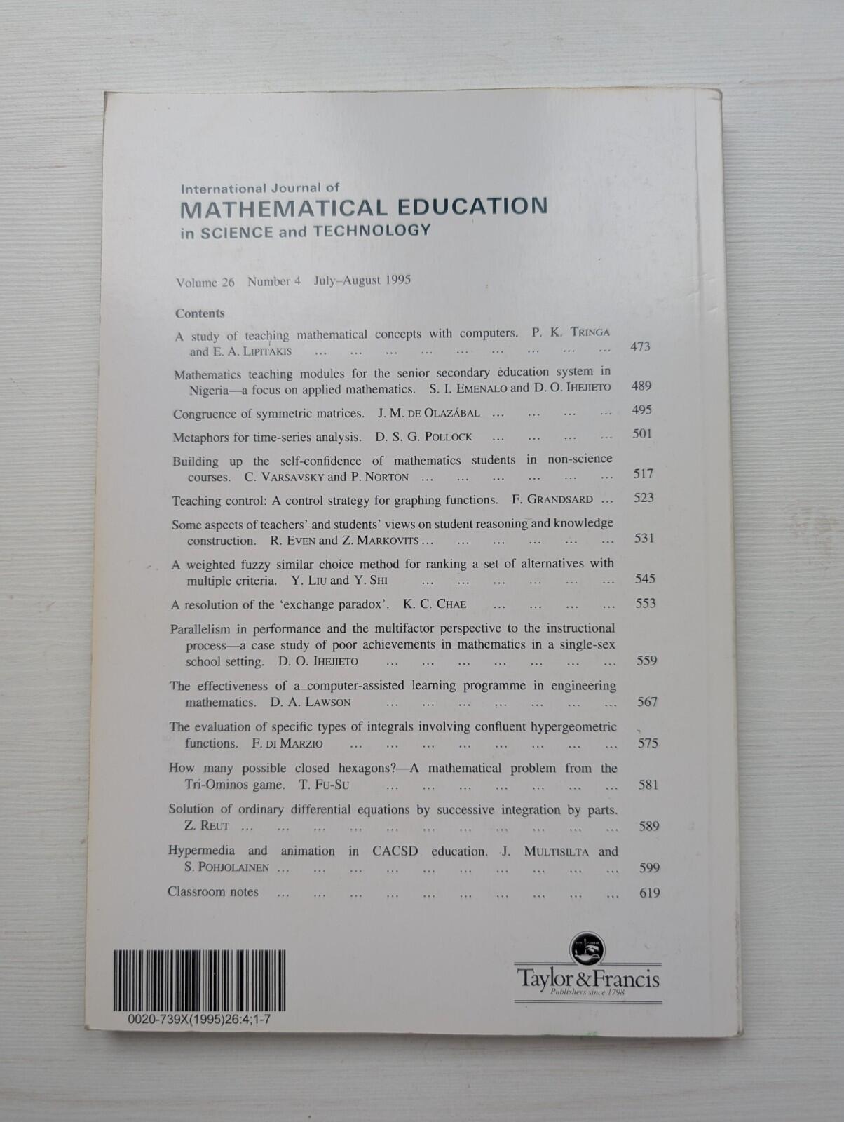 International Journal of Mathematical Education Vol. 26 No. 4 - July/August 1995