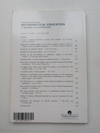 International Journal of Mathematical Education Vol. 26 No. 4 - July/August 1995