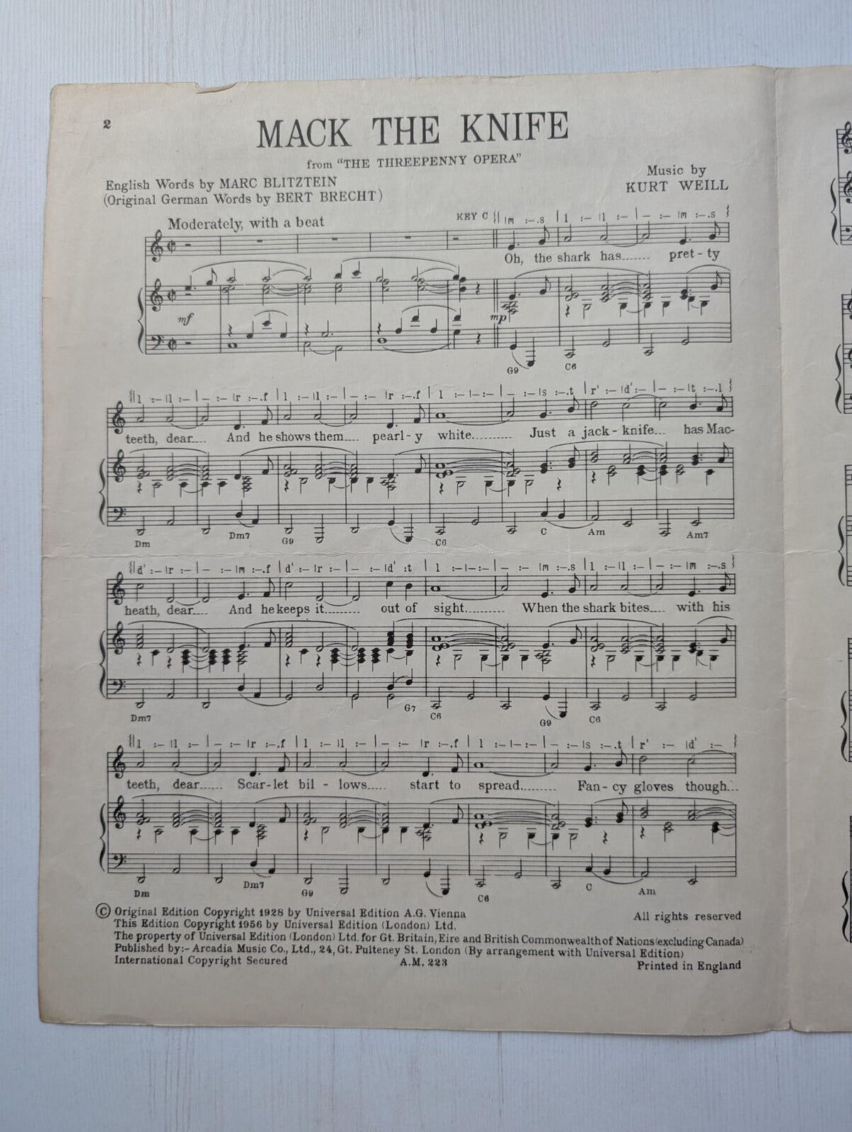 Mack the Knife Sheet Music by Kurt Weill/Louis Armstrong - 1956 - Arcadia Music
