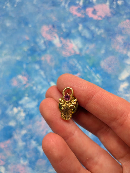Vintage Gold-Tone Angel Miniature Pin Badge with Pink Rhinestone