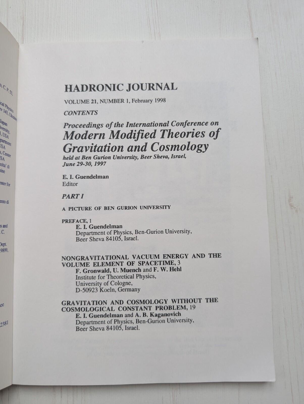Hadronic Journal Vol. 21 No. 1 - February 1998 - Hadronic Press Inc.