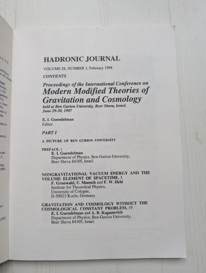 Hadronic Journal Vol. 21 No. 1 - February 1998 - Hadronic Press Inc.