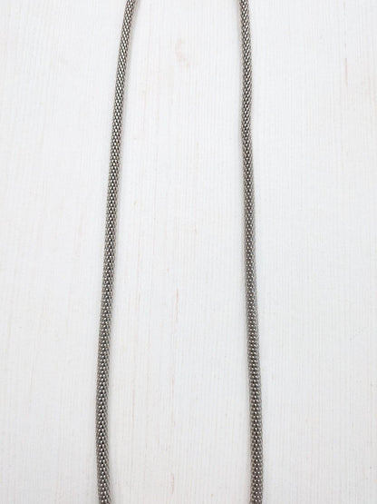 Silver-Coloured Metal Mesh Necklace with Rhinestone Pendant
