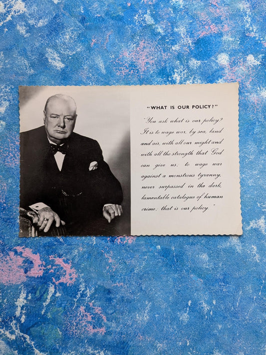 Vintage Winston Churchill "What Is Our Policy?" Postcard - Valentine & Sons Ltd
